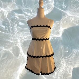 White Linen 2-Piece Set with Black Trim